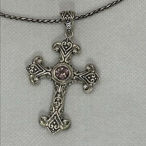 NWOT Genuine Morganite Gemstone Sterling Silver Cross Necklace Designer Samuel B